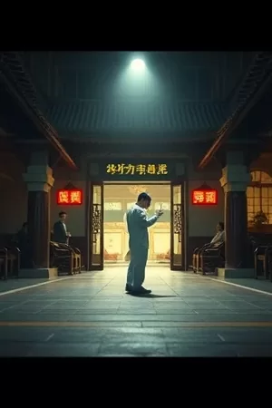 影片《凌晨四点的雨》便利店玻璃门外的雨幕